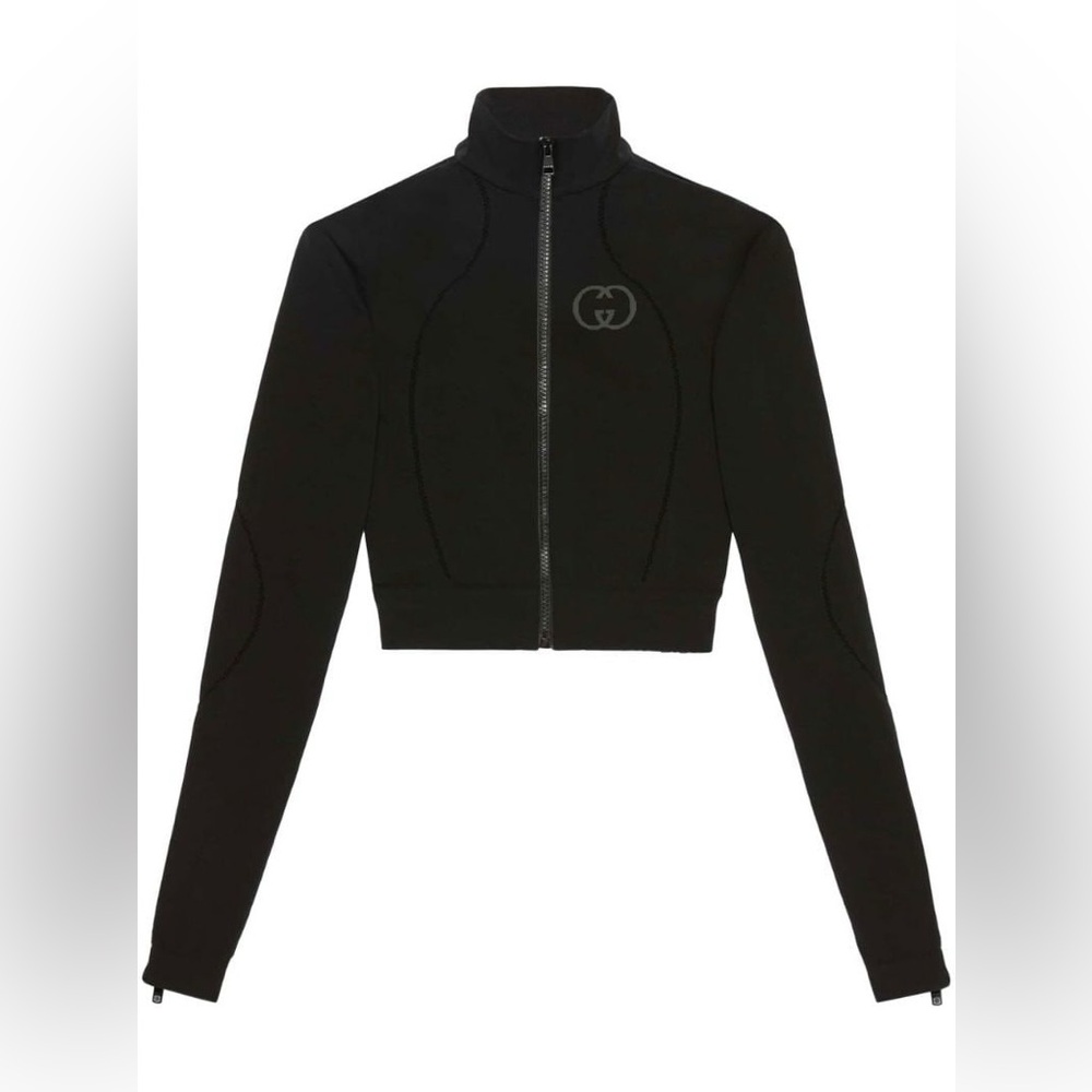 Gucci Black Cropped Bomber Jacket with High Collar